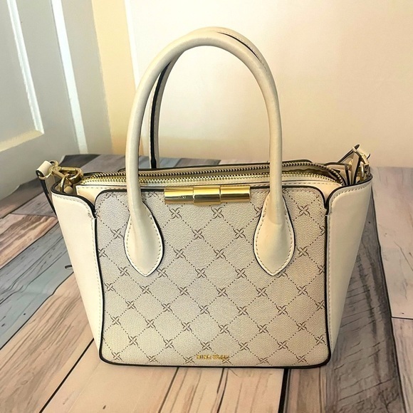 EUC Nine West Hollis Small Jet Set Satchel In Mushroom/Milk Gold - Picture 1 of 8
